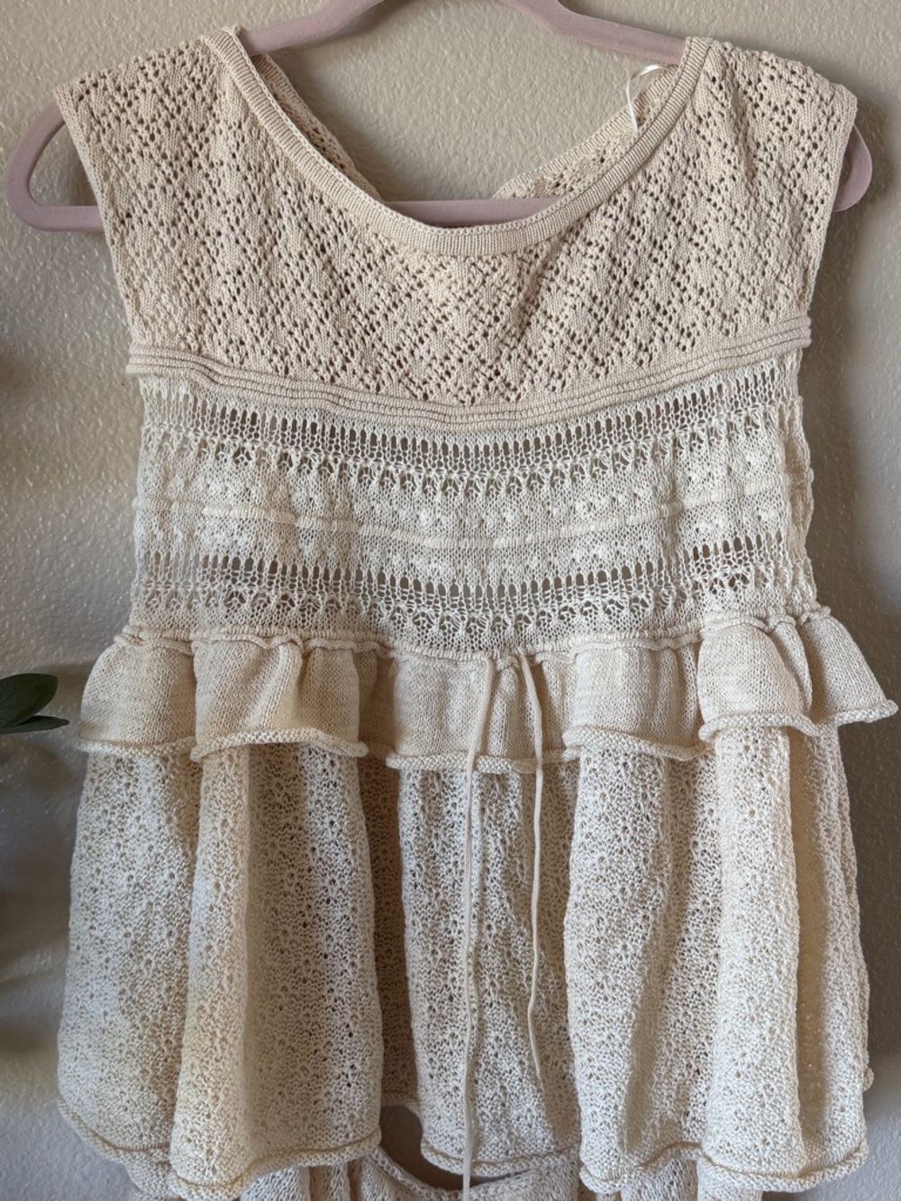 Free People Cream Crochet Scoop Neck Tank